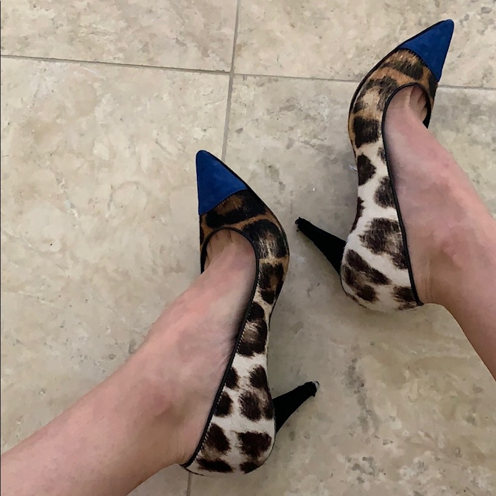 Giuseppe Zanotti Pony Hair Blue Suede Tip Pumps